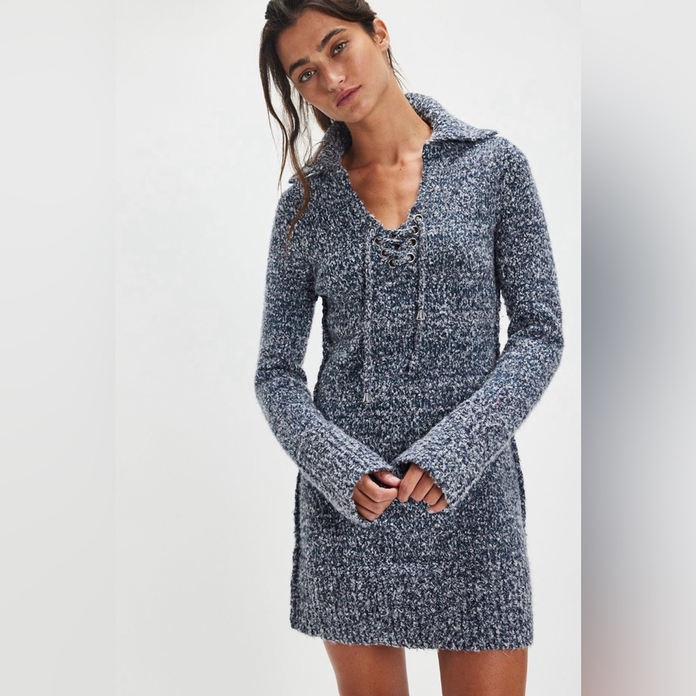 Free People Milena Mini Dress in Navy Combo size Large NWT